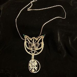 Vintage Rhinestone Silver color Cat